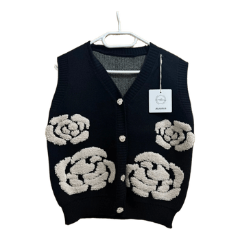 Black floral knit vest