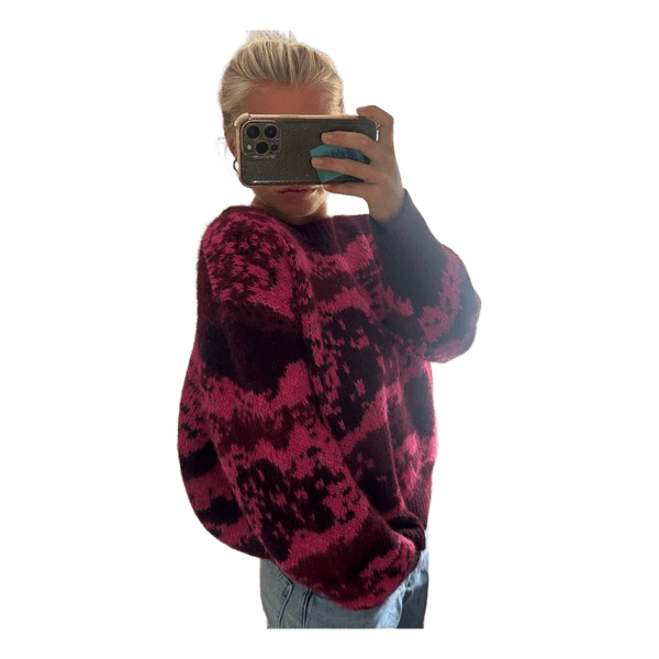 Pink og Bordeaux mønstret striktrøje