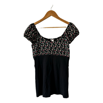 Black floral cherry top