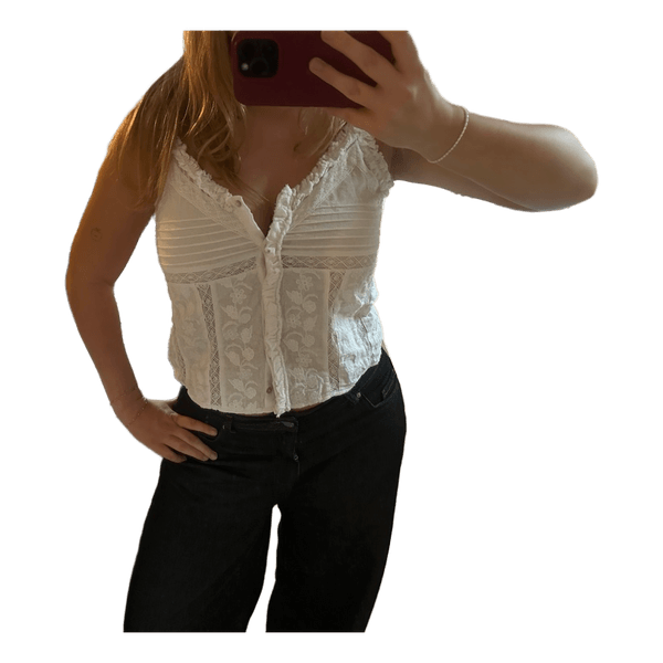 Hvid ærmeløs blondetop