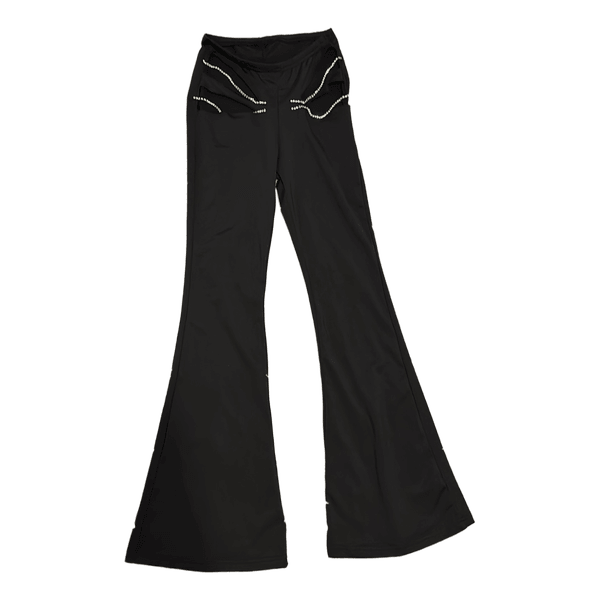 Black rhinestone flare trousers