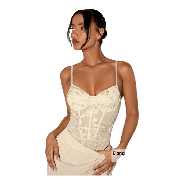 Beige floral lace bodysuit