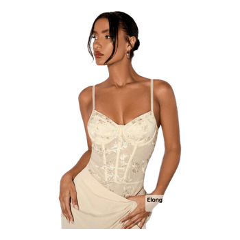 Beige floral lace bodysuit