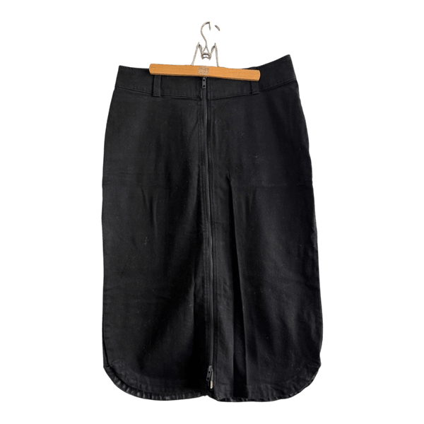 Black denim midi skirt