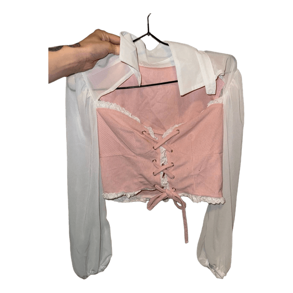 Pink lace trim top
