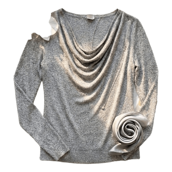 Object silver shiny sweater / sweatshirt with a dropped neckline (XS).