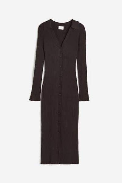 Brown ribbed midi dress