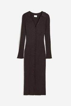 Brown ribbed midi dress