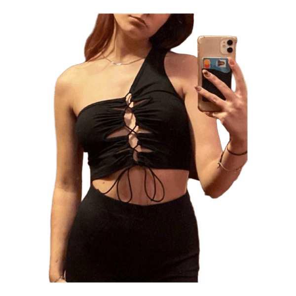Black one-shoulder crop top