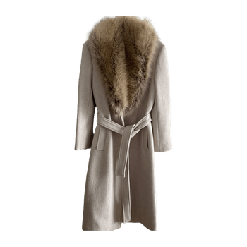 Zara Beige villakangastakki turkiskauluksella