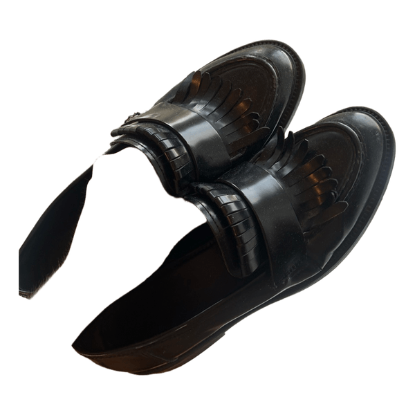 Black leather loafers