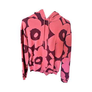 Marimekko Pinkki kukkakuosinen huppari