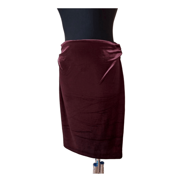 Burgundy velvet midi skirt