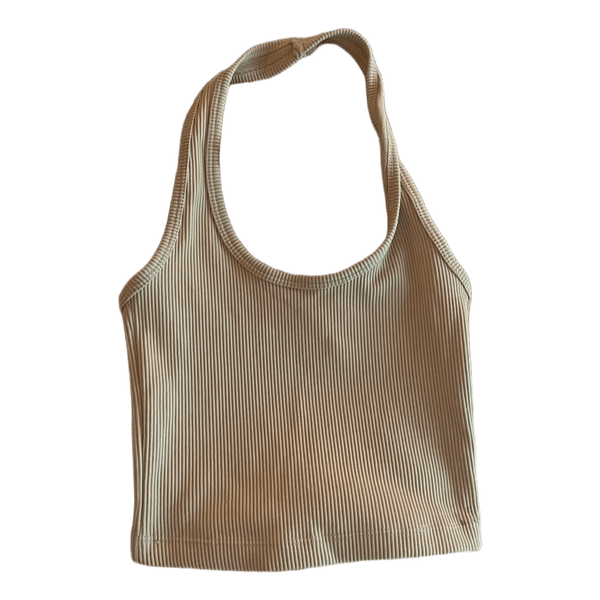 Beige ribbed halter top