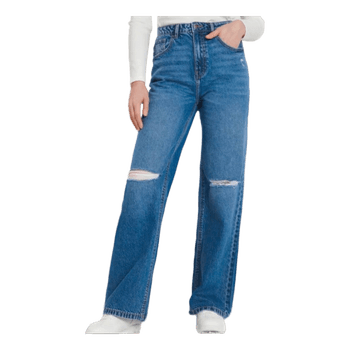 Blue ripped wide leg jeans