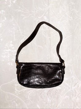 Brown crocodile pattern baguette bag