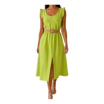 Green linen midi dress