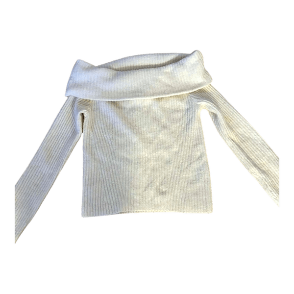 Hvid ribstrikket off-shoulder trøje