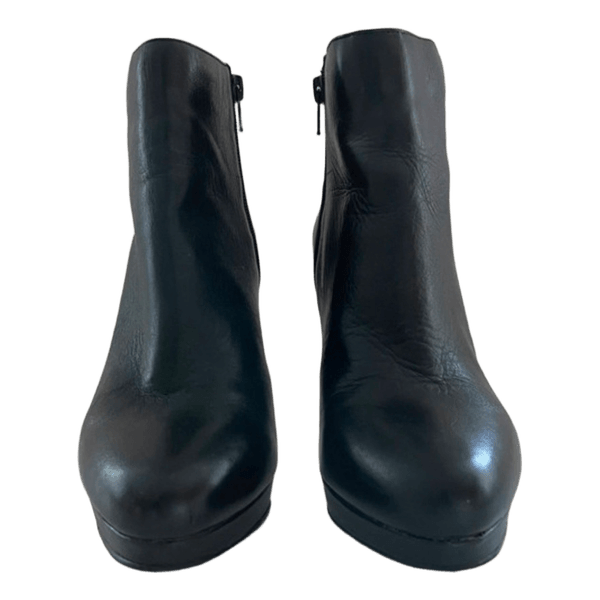 Black leather heeled boots
