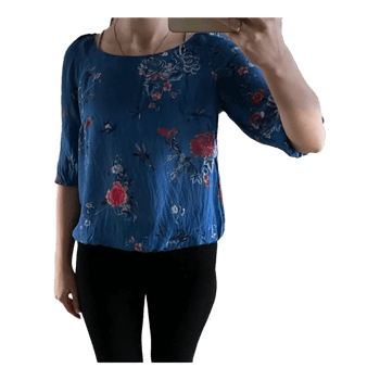 Mosaic 100% silk blue floral blouse