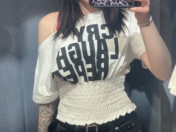 White graphic shirred top