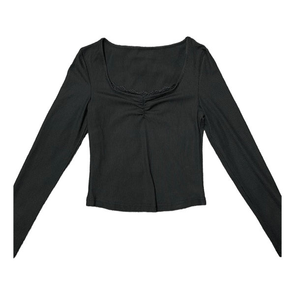 Black ribbed long-sleeve top