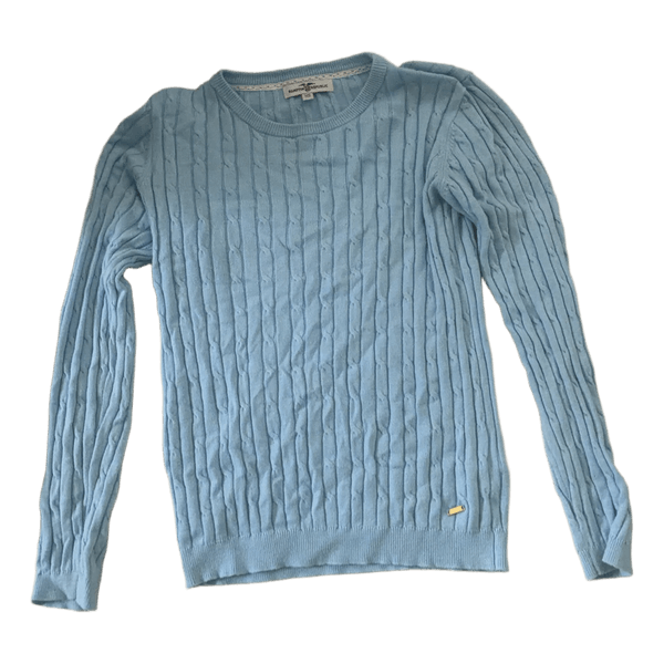 Blue cable knit jumper