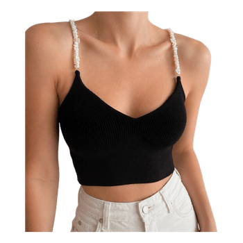 Musta ribattu crop top koko S