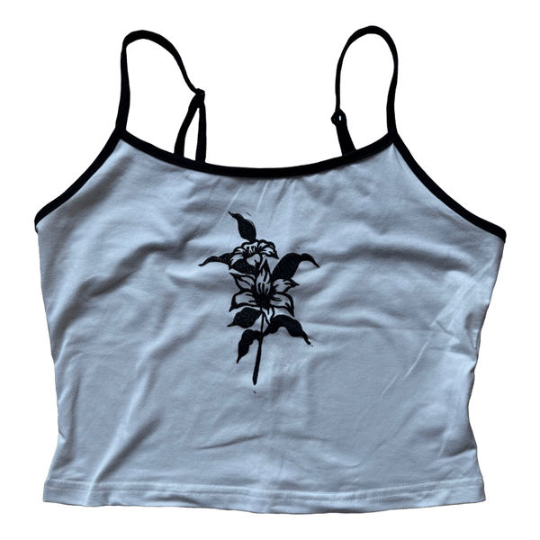 White cropped floral tank top