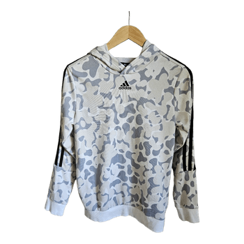 Adidas Camo Hoodie XS/S Grey White 3 Stripe Sweatshirt