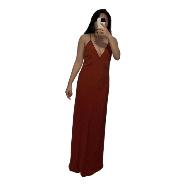 Rust orange halter maxi dress