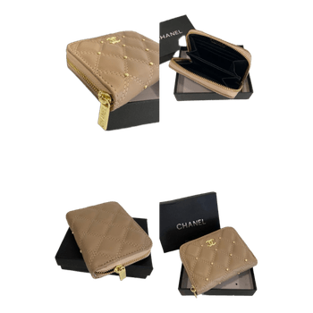 Chanel beige quilted wallet