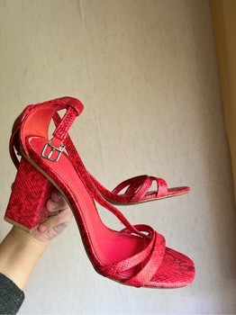Red snake-effect sandals