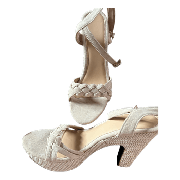 Beige braided platform heels