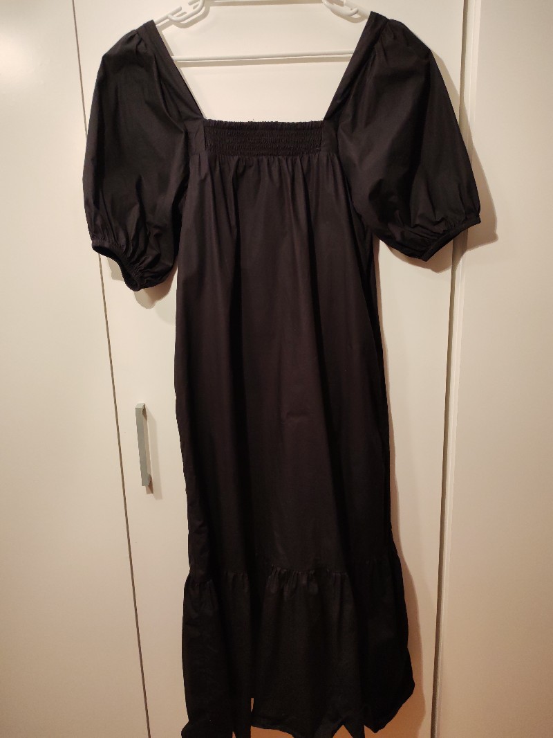 Black puff sleeve midi dress