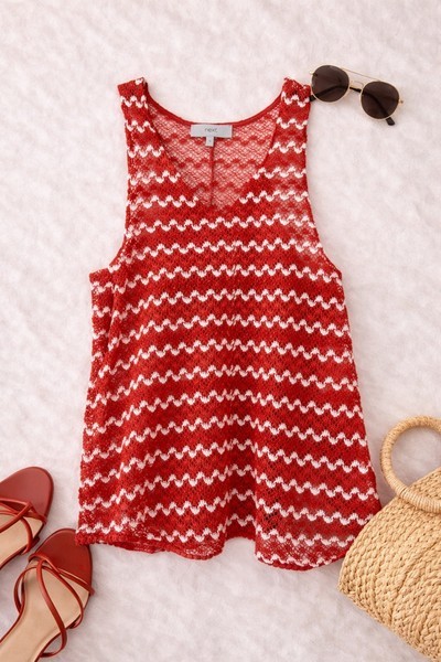 Red white patterned top
