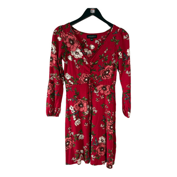 Red floral midi dress