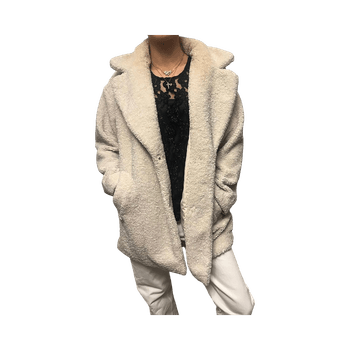 Valkoinen tekoturkki takki