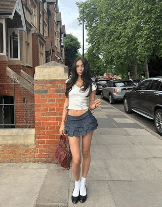 Ruffled denim mini skirt