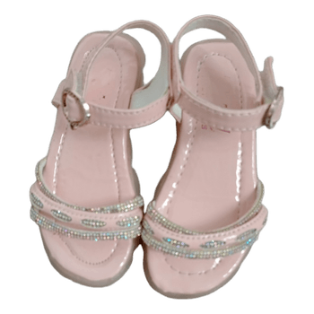 Girls Patent Pink Sparkly Sandals Size 8 / Kids Diamante Party Shoes