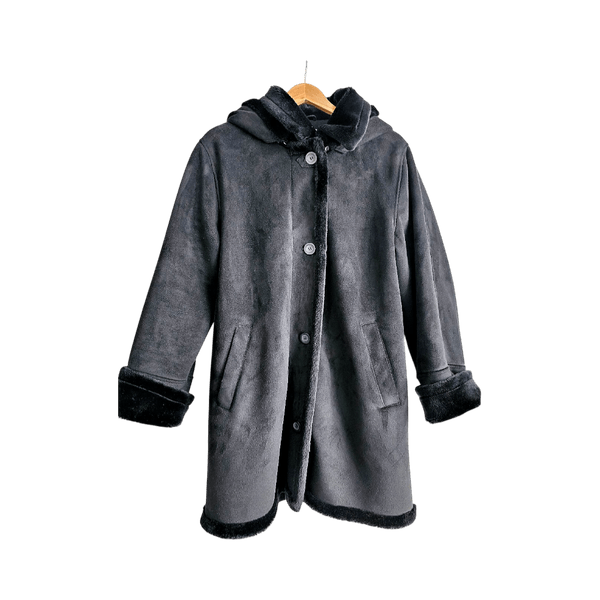 Balmain hooded coat black faux shearling