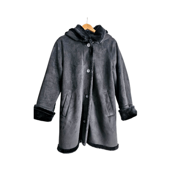 Balmain hooded coat black faux shearling