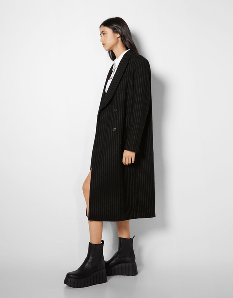 Wool chalk-stripe coat