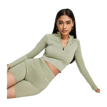 Khaki zip front crop top