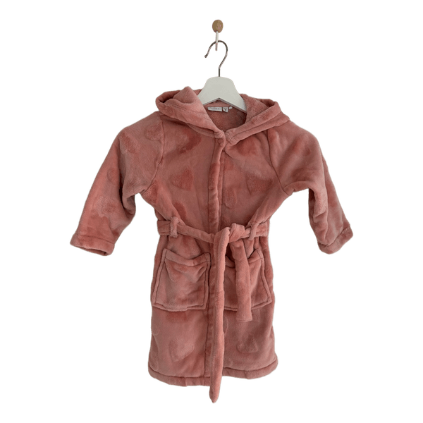 Pink fleece hooded bathrobe