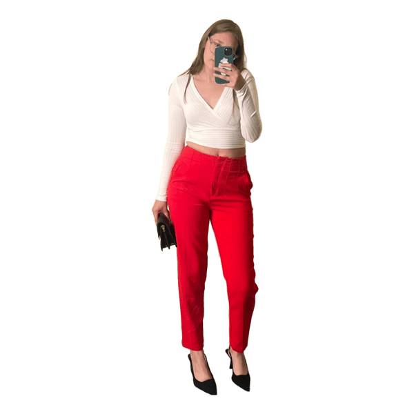 Red straight-leg trousers