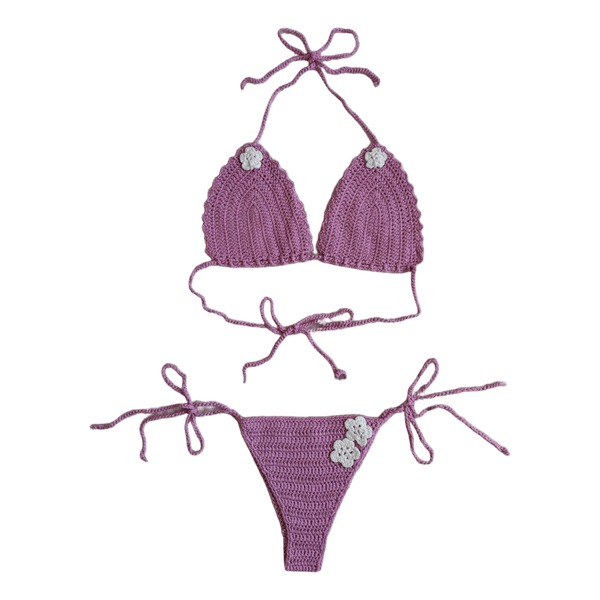 Pink crochet flower bikini
