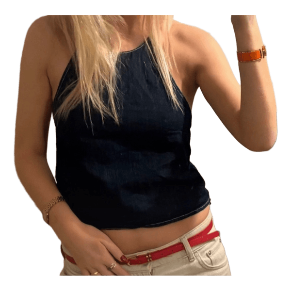 Mørkeblå denim halterneck top
