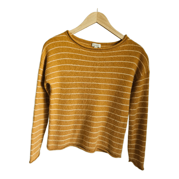 Garnet Hill 100% Cashmere Striped Sweater Women's S Camel Beige Luxury Knit