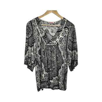 Indiska black tan paisley blouse S
